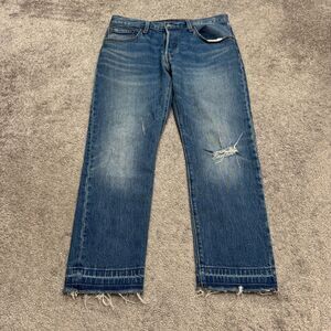 Levi's 501 Button Fly Distressed Straight High Rise Denim Jeans Women 30x32 Blue